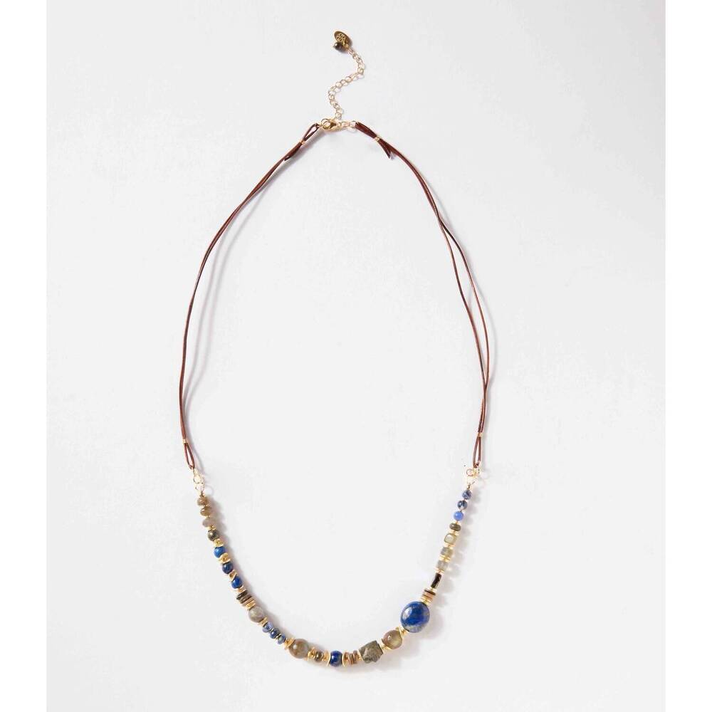 NEW ANNE VAUGHAN women's moon shell and gemstone necklace in blue